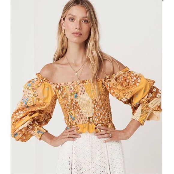 Spell Freda Shirred Blouse in Amber - Picture 2 of 10